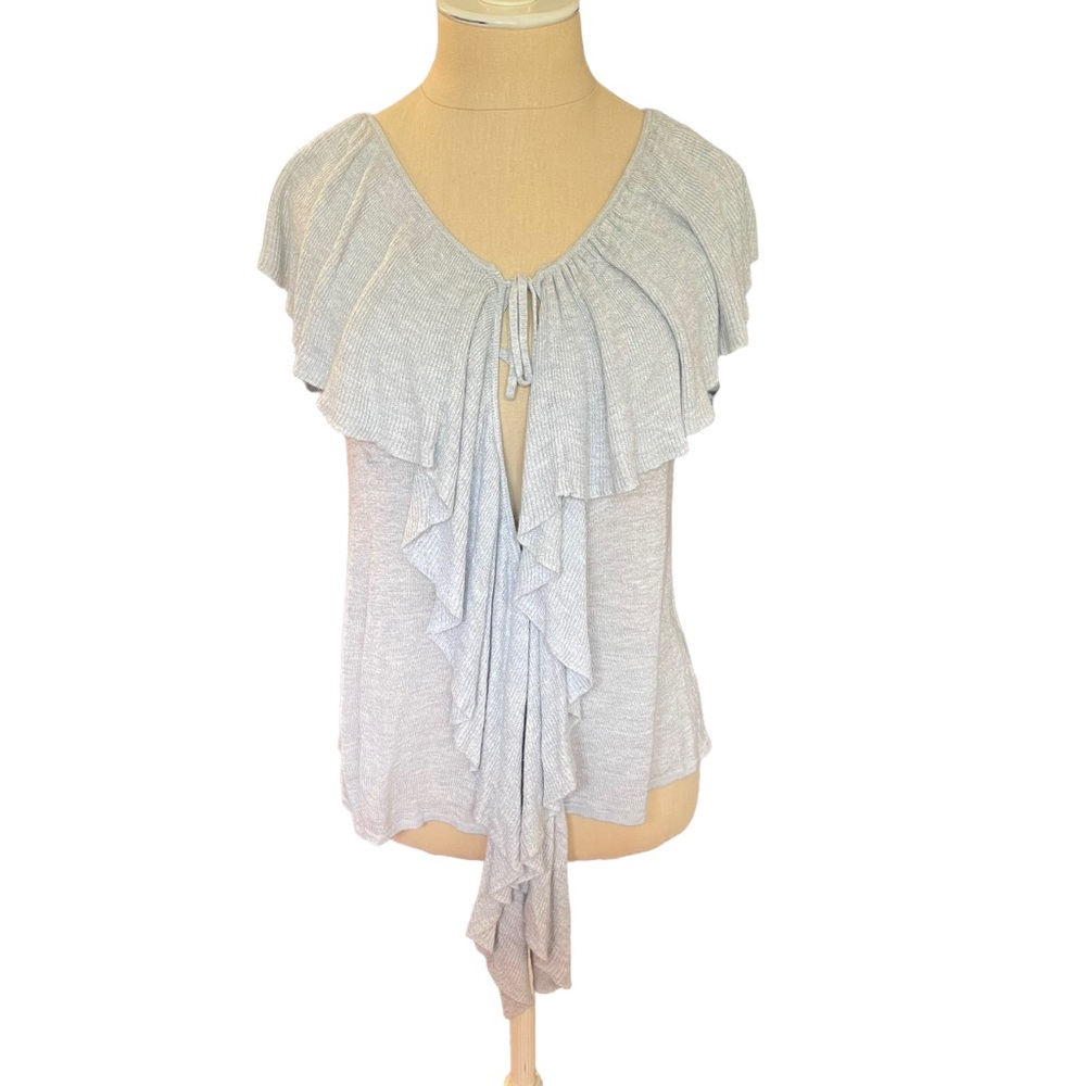 Kensie Soft Knit Gray Ruffle Layered Tie Front Top Size XS